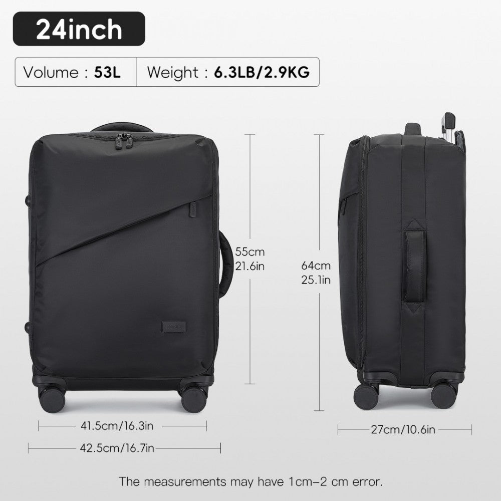KSK2491 - KONO 24 INCH LIGHTWEIGHT DURABLE SOFT SHELL SUITCASE WITH TSA LOCK AND SEPARATE WET/DRY COMPARTMENT - BLACK - The Baggage Shop