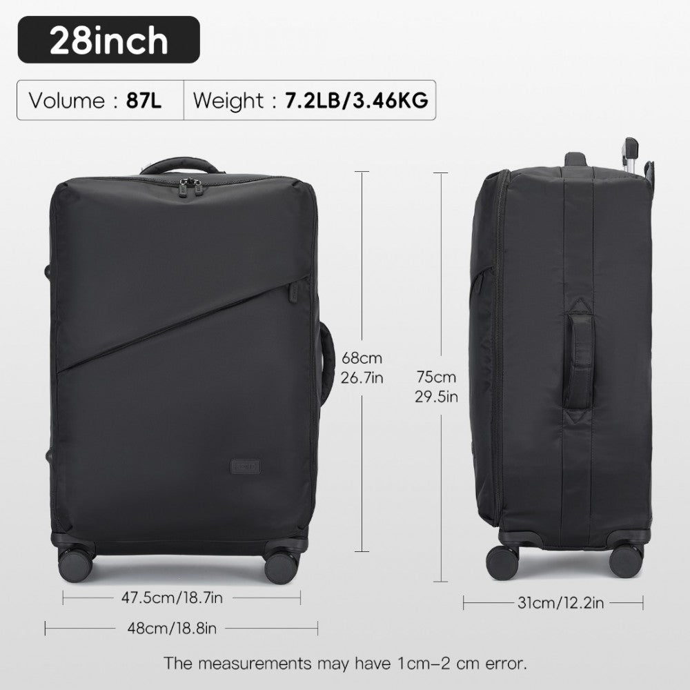 KSK2491 - KONO 28 INCH LIGHTWEIGHT DURABLE SOFT SHELL SUITCASE WITH TSA LOCK AND SEPARATE WET/DRY COMPARTMENT - BLACK - The Baggage Shop