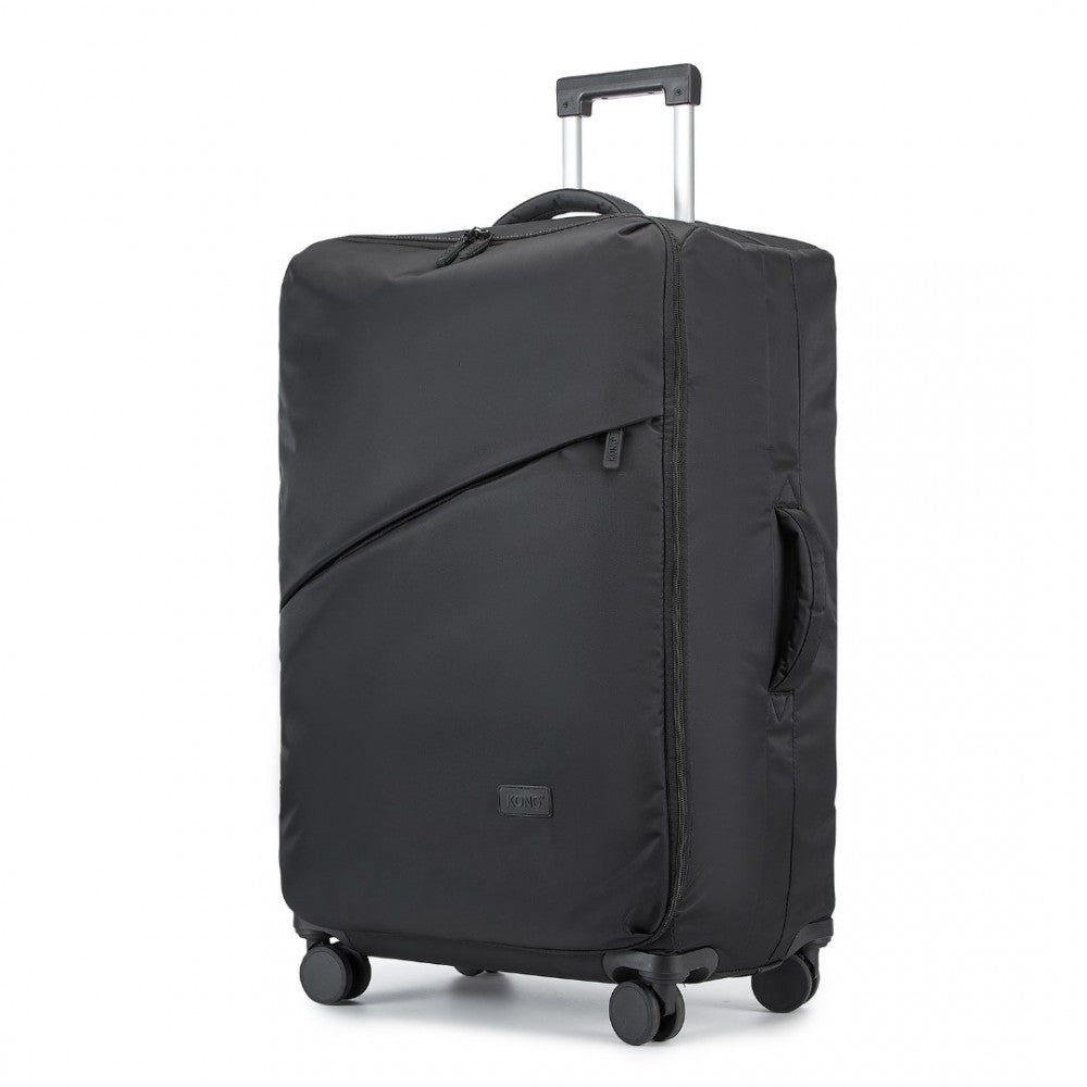 KSK2491 - KONO 20 INCH LIGHTWEIGHT SOFT SHELL CARRY ON CABIN SIZE SUITCASE WITH TSA LOCK AND SEPARATE WET/DRY COMPARTMENT - BLACK - The Baggage Shop