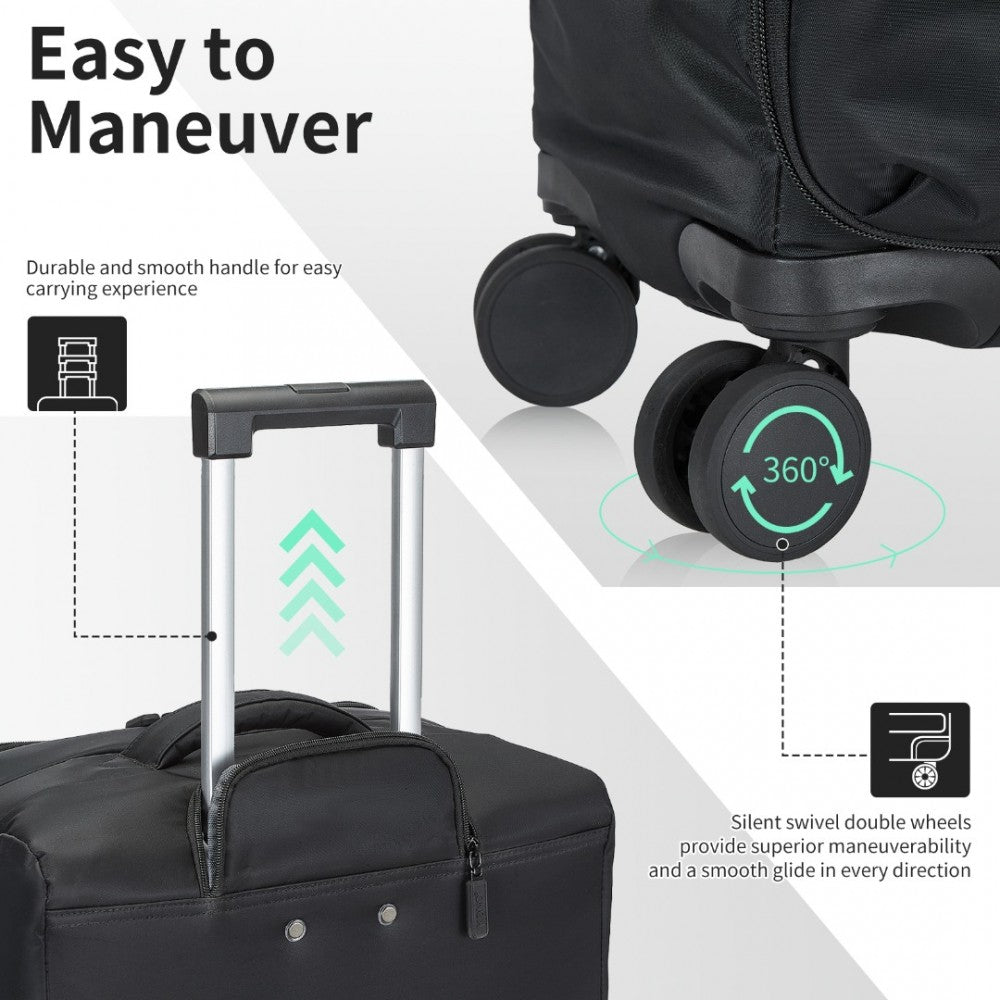 KSK2491 - KONO 20 INCH LIGHTWEIGHT SOFT SHELL CARRY ON CABIN SIZE SUITCASE WITH TSA LOCK AND SEPARATE WET/DRY COMPARTMENT - BLACK - The Baggage Shop