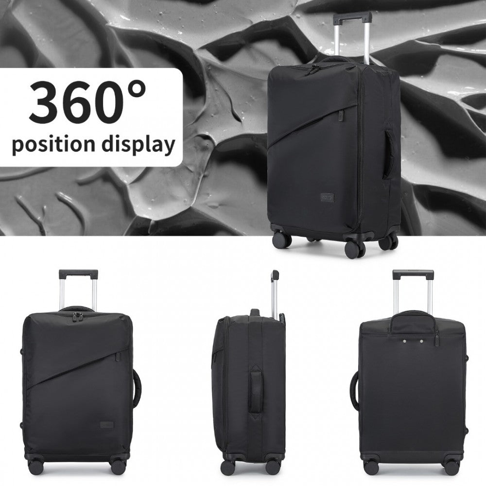 KSK2491 - KONO 20 INCH LIGHTWEIGHT SOFT SHELL CARRY ON CABIN SIZE SUITCASE WITH TSA LOCK AND SEPARATE WET/DRY COMPARTMENT - BLACK - The Baggage Shop