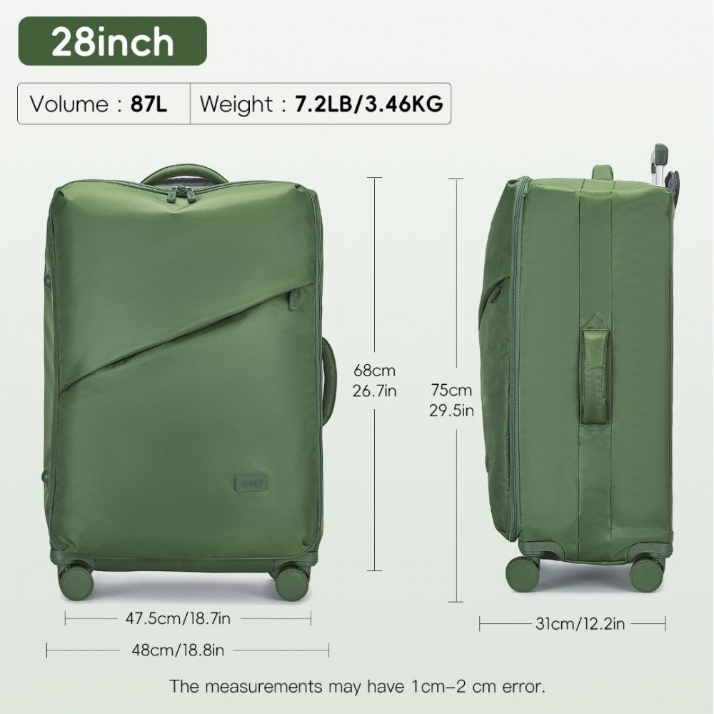 KSK2491 - KONO 28 INCH LIGHTWEIGHT DURABLE SOFT SHELL SUITCASE WITH TSA LOCK AND SEPARATE WET/DRY COMPARTMENT - GREEN - The Baggage Shop