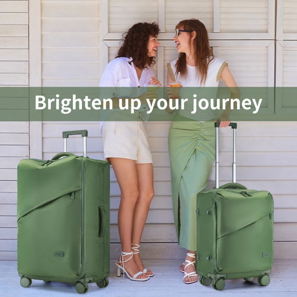 KSK2491 - KONO 20 INCH LIGHTWEIGHT SOFT SHELL CARRY ON CABIN SIZE SUITCASE WITH TSA LOCK AND SEPARATE WET/DRY COMPARTMENT - GREEN - The Baggage Shop
