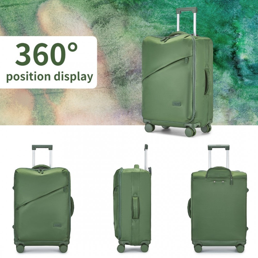 KSK2491 - KONO 20 INCH LIGHTWEIGHT SOFT SHELL CARRY ON CABIN SIZE SUITCASE WITH TSA LOCK AND SEPARATE WET/DRY COMPARTMENT - GREEN - The Baggage Shop