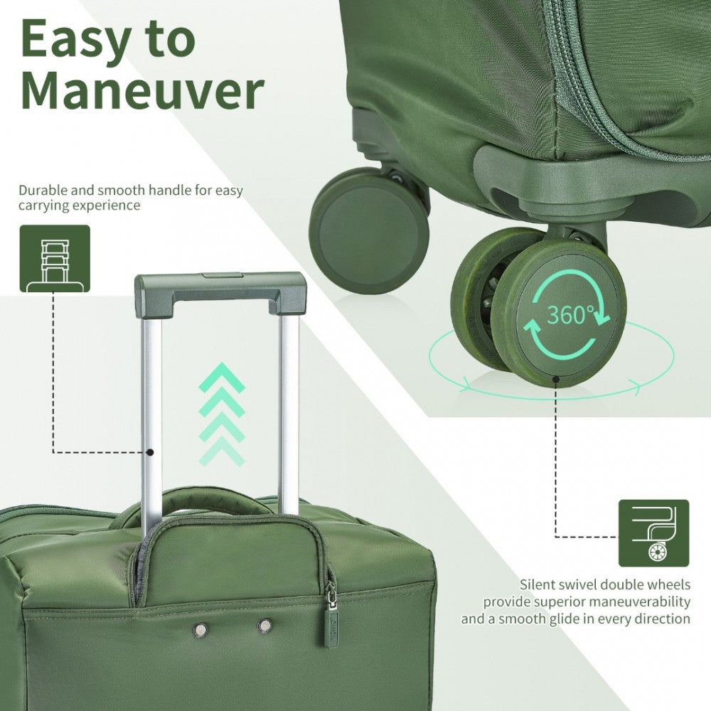 KSK2491 - KONO 20 INCH LIGHTWEIGHT SOFT SHELL CARRY ON CABIN SIZE SUITCASE WITH TSA LOCK AND SEPARATE WET/DRY COMPARTMENT - GREEN - The Baggage Shop