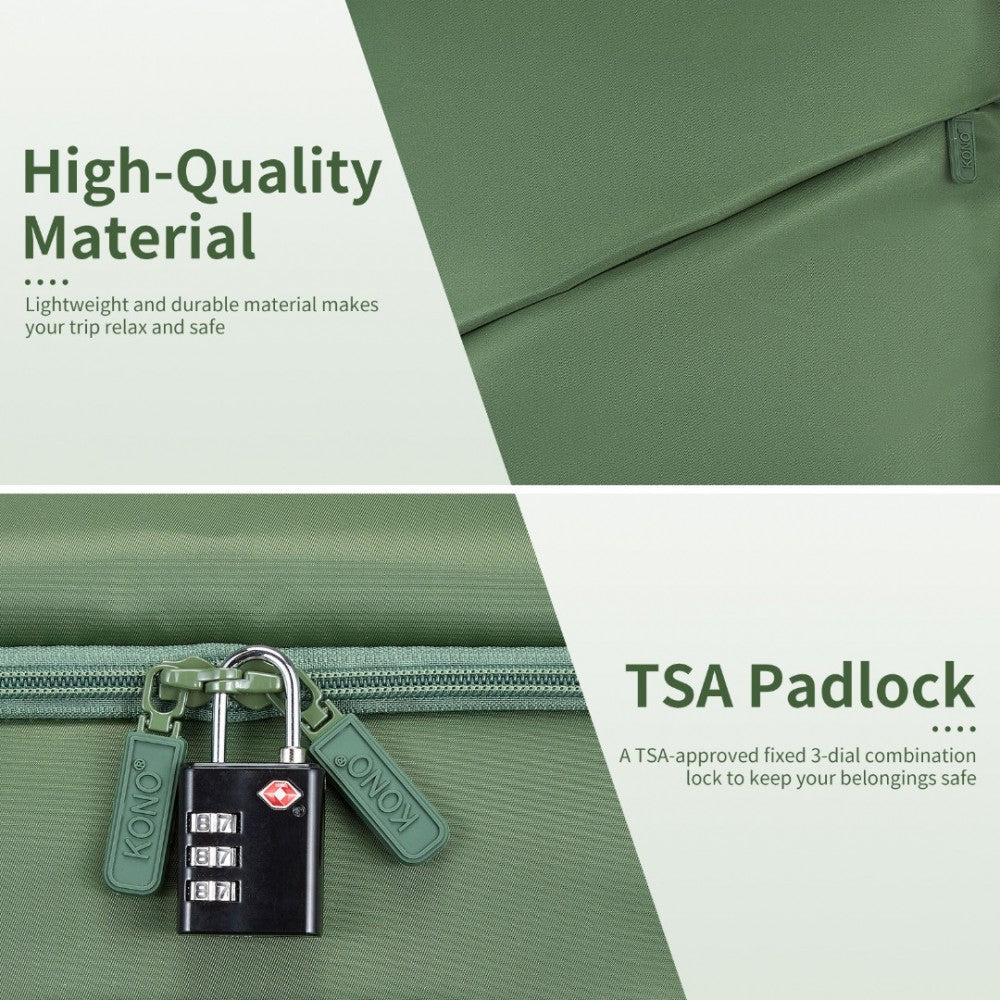 KSK2491 - KONO 20 INCH LIGHTWEIGHT SOFT SHELL CARRY ON CABIN SIZE SUITCASE WITH TSA LOCK AND SEPARATE WET/DRY COMPARTMENT - GREEN - The Baggage Shop