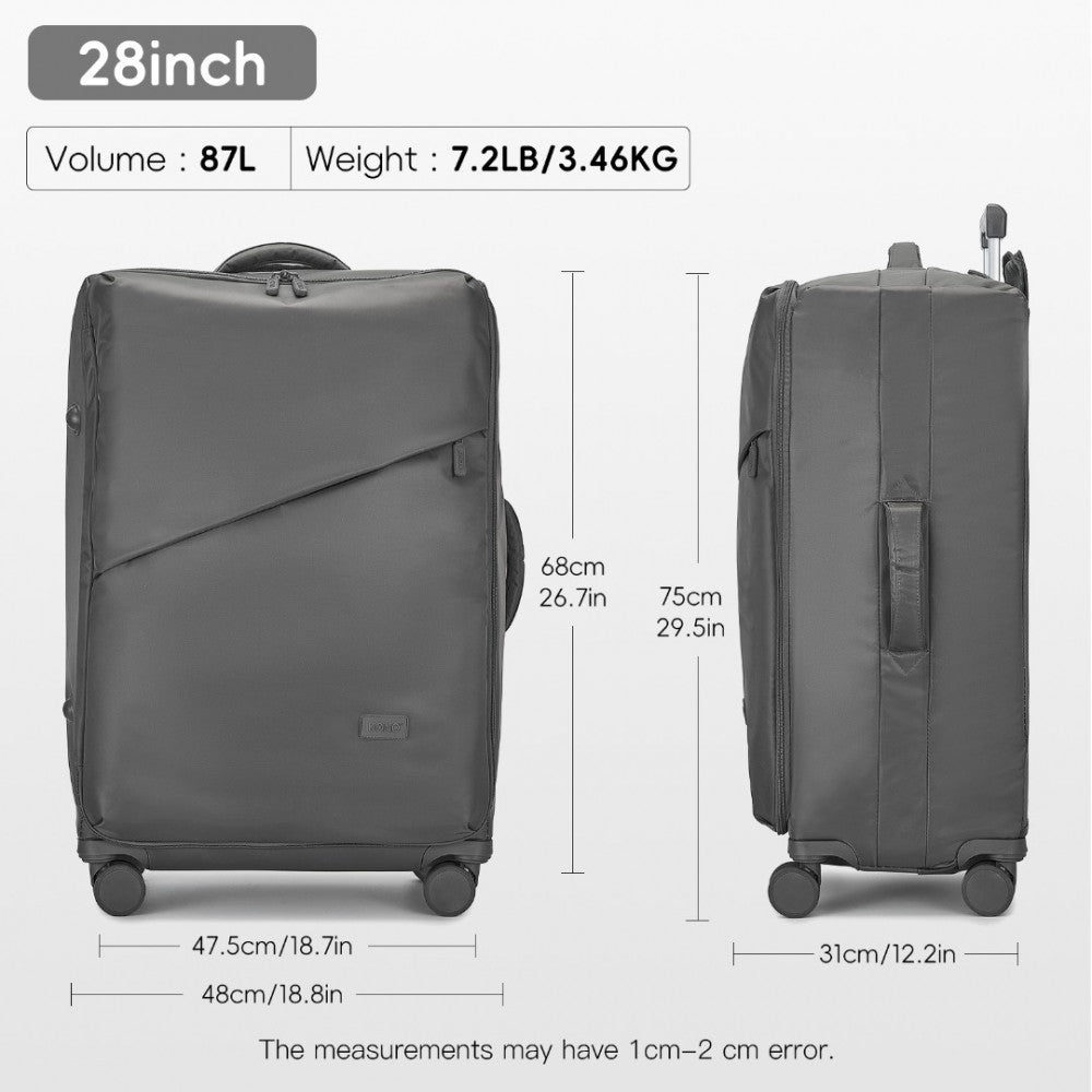 KSK2491 - KONO 28 INCH LIGHTWEIGHT DURABLE SOFT SHELL SUITCASE WITH TSA LOCK AND SEPARATE WET/DRY COMPARTMENT - GREY - The Baggage Shop