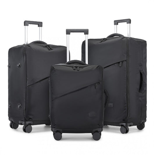 KSK2491 - KONO 3-PIECE 20/24/28 INCH LIGHTWEIGHT DURABLE SOFT SHELL SUITCASE SET WITH TSA LOCK AND SEPARATE WET/DRY COMPARTMENT - BLACK - The Baggage Shop