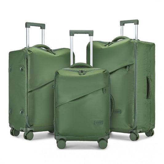KSK2491 - KONO 3-PIECE 20/24/28 INCH LIGHTWEIGHT DURABLE SOFT SHELL SUITCASE SET WITH TSA LOCK AND SEPARATE WET/DRY COMPARTMENT - GREEN - The Baggage Shop
