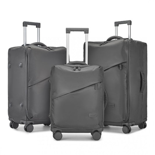 KSK2491 - KONO 3-PIECE 20/24/28 INCH LIGHTWEIGHT DURABLE SOFT SHELL SUITCASE SET WITH TSA LOCK AND SEPARATE WET/DRY COMPARTMENT - GREY - The Baggage Shop