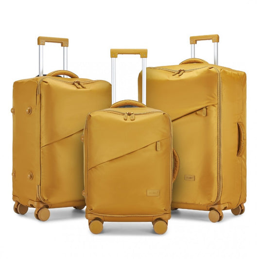 KSK2491 - KONO 3-PIECE 20/24/28 INCH LIGHTWEIGHT DURABLE SOFT SHELL SUITCASE SET WITH TSA LOCK AND SEPARATE WET/DRY COMPARTMENT - YELLOW - The Baggage Shop