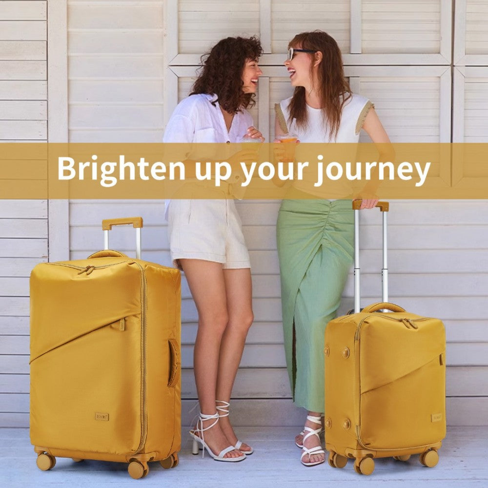KSK2491 - KONO 3-PIECE 20/24/28 INCH LIGHTWEIGHT DURABLE SOFT SHELL SUITCASE SET WITH TSA LOCK AND SEPARATE WET/DRY COMPARTMENT - YELLOW - The Baggage Shop