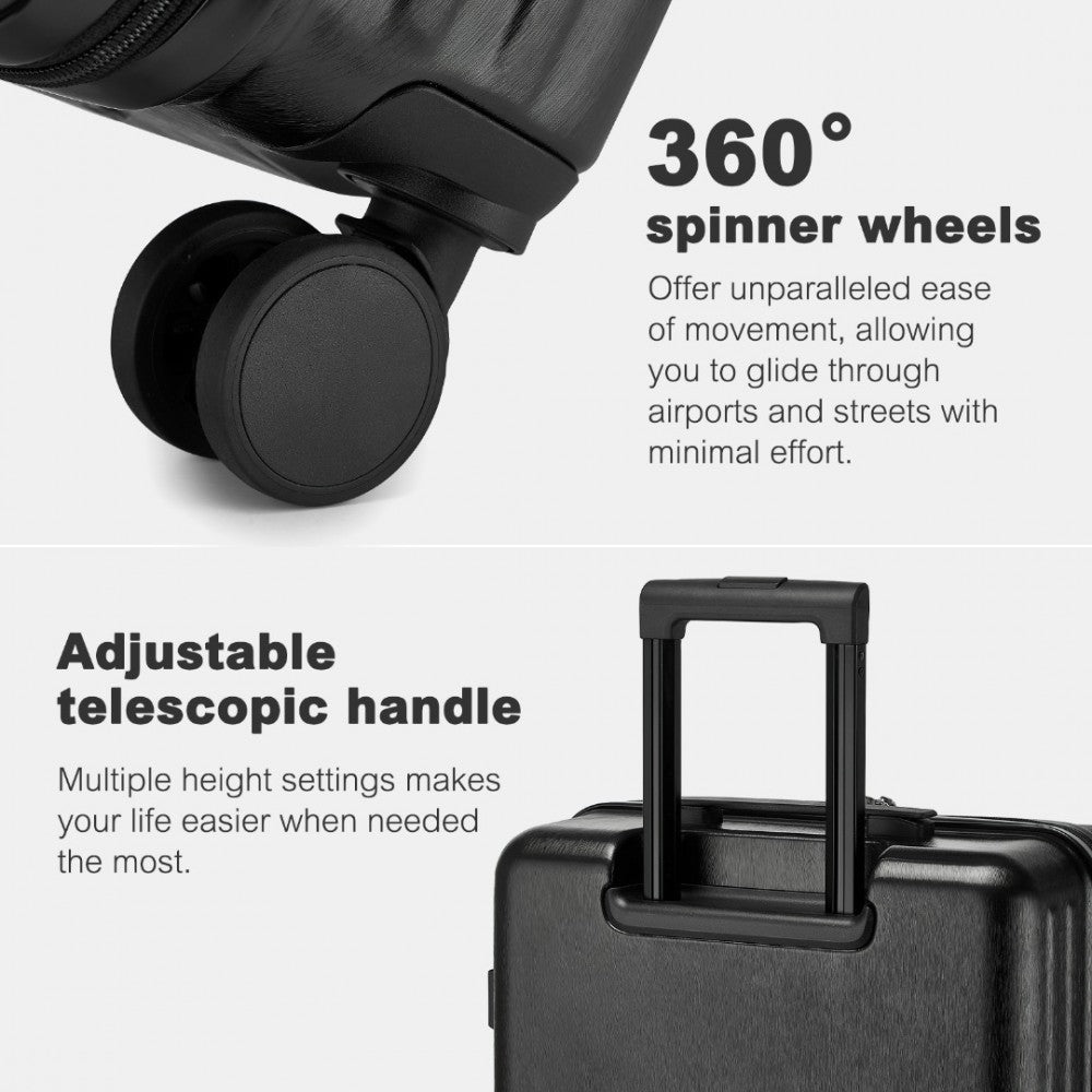 KSK2493 - KONO DURABLE 24 INCH ABS+PC HARDSHELL SUITCASE WITH TSA LOCK LIGHTWEIGHT TRAVEL LUGGAGE WITH 360° SPINNER WHEELS - BLACK - The Baggage Shop