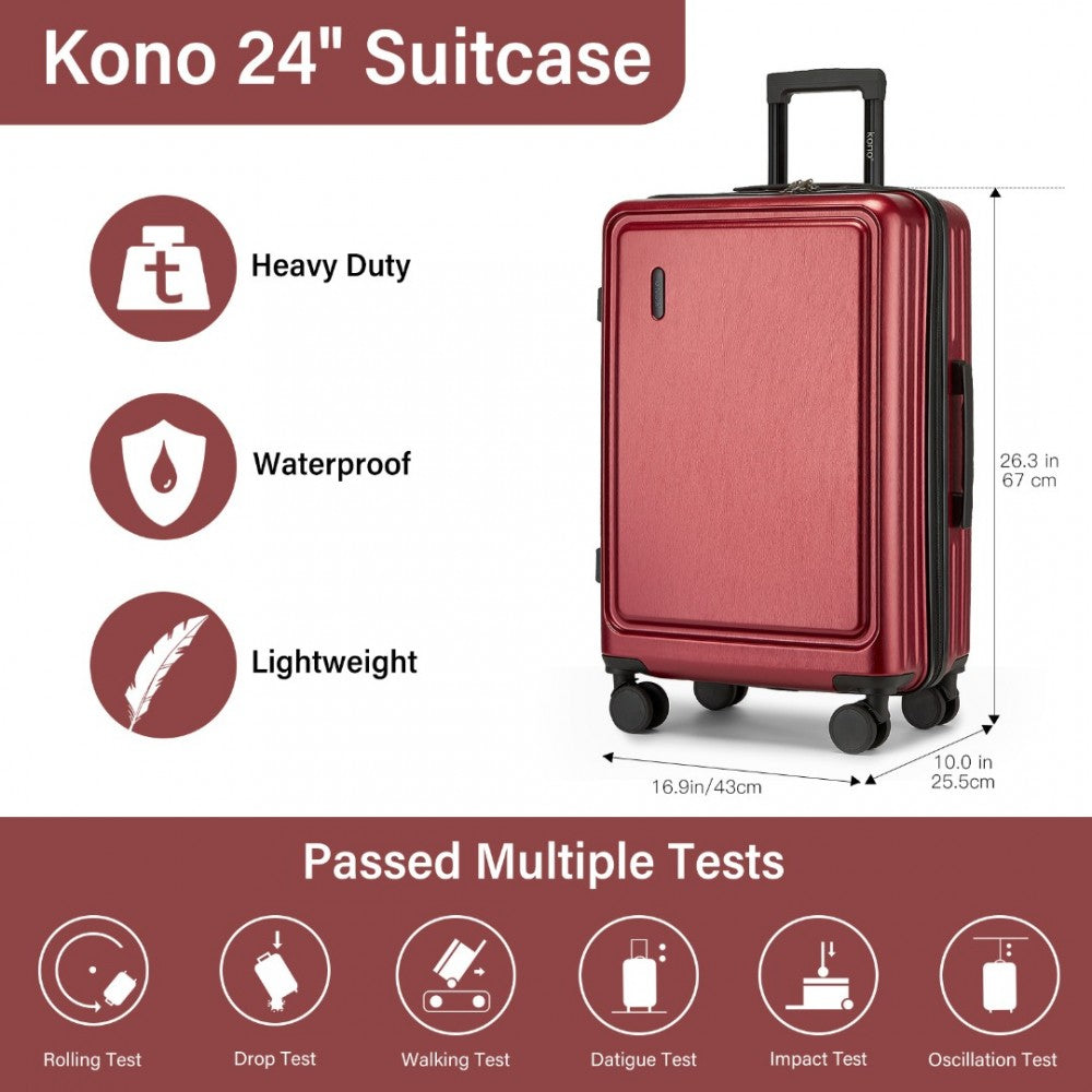 KSK2493 - KONO DURABLE 24 INCH ABS+PC HARDSHELL SUITCASE WITH TSA LOCK LIGHTWEIGHT TRAVEL LUGGAGE WITH 360° SPINNER WHEELS - BURGUNDY - The Baggage Shop