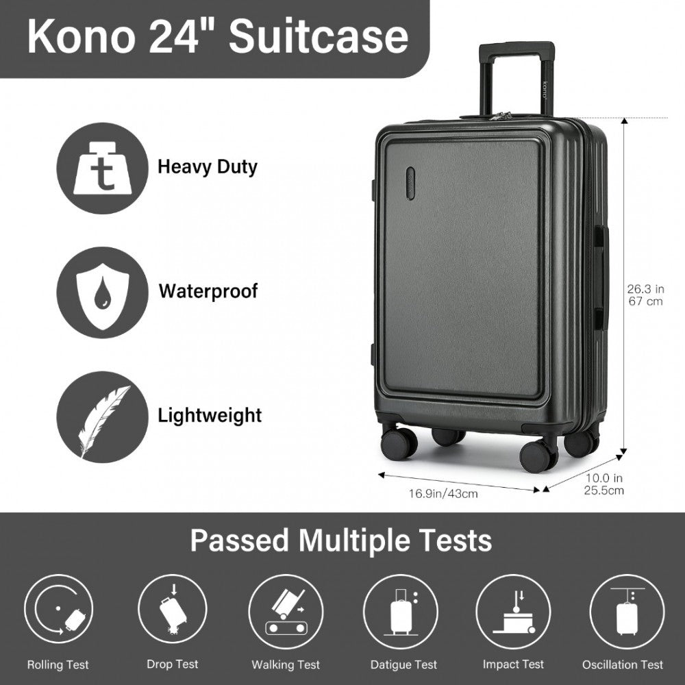 KSK2493 - KONO DURABLE 24 INCH ABS+PC HARDSHELL SUITCASE WITH TSA LOCK LIGHTWEIGHT TRAVEL LUGGAGE WITH 360° SPINNER WHEELS - GREY - The Baggage Shop