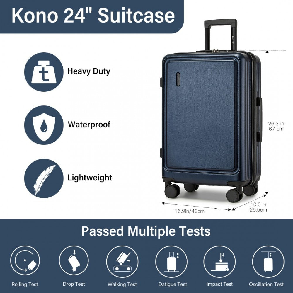 KSK2493 - KONO DURABLE 24 INCH ABS+PC HARDSHELL SUITCASE WITH TSA LOCK LIGHTWEIGHT TRAVEL LUGGAGE WITH 360° SPINNER WHEELS - NAVY - The Baggage Shop