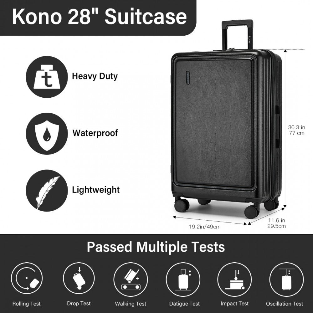 KSK2493 - KONO DURABLE 28 INCH ABS+PC HARDSHELL SUITCASE WITH TSA LOCK LIGHTWEIGHT TRAVEL LUGGAGE WITH 360° SPINNER WHEELS - BLACK - The Baggage Shop