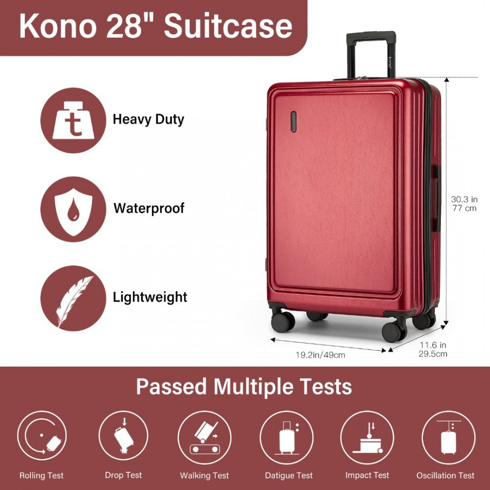 KSK2493 - KONO DURABLE 28 INCH ABS+PC HARDSHELL SUITCASE WITH TSA LOCK LIGHTWEIGHT TRAVEL LUGGAGE WITH 360° SPINNER WHEELS - BURGUNDY - The Baggage Shop
