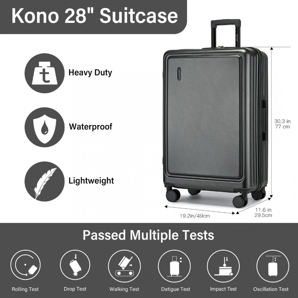 KSK2493 - KONO DURABLE 28 INCH ABS+PC HARDSHELL SUITCASE WITH TSA LOCK LIGHTWEIGHT TRAVEL LUGGAGE WITH 360° SPINNER WHEELS - GREY - The Baggage Shop