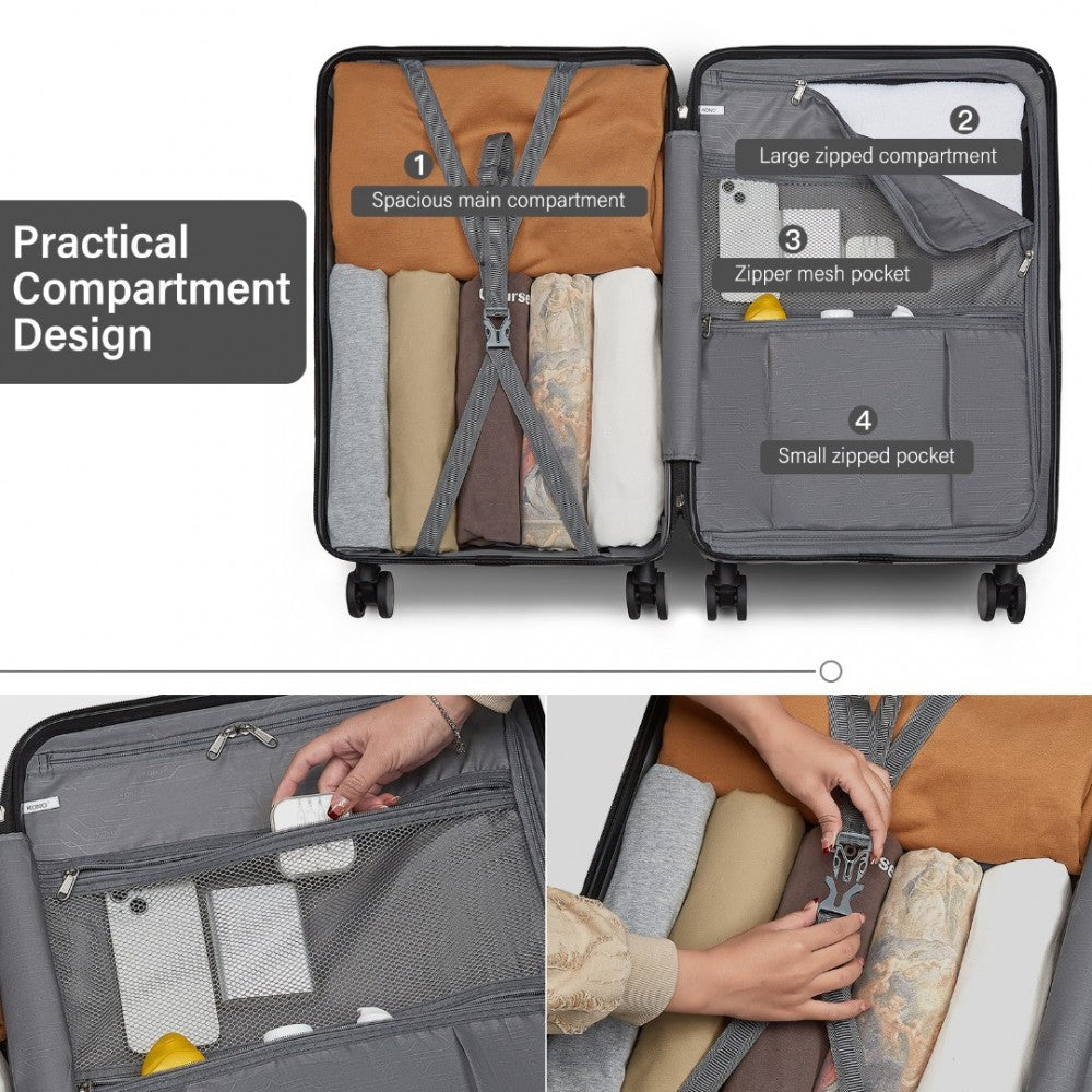 KSK2493 - KONO DURABLE 28 INCH ABS+PC HARDSHELL SUITCASE WITH TSA LOCK LIGHTWEIGHT TRAVEL LUGGAGE WITH 360° SPINNER WHEELS - GREY - The Baggage Shop
