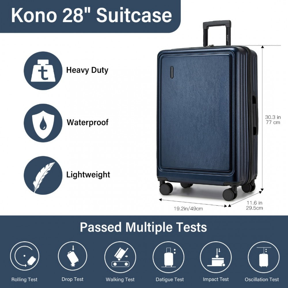 KSK2493 - KONO DURABLE 28 INCH ABS+PC HARDSHELL SUITCASE WITH TSA LOCK LIGHTWEIGHT TRAVEL LUGGAGE WITH 360° SPINNER WHEELS - NAVY - The Baggage Shop