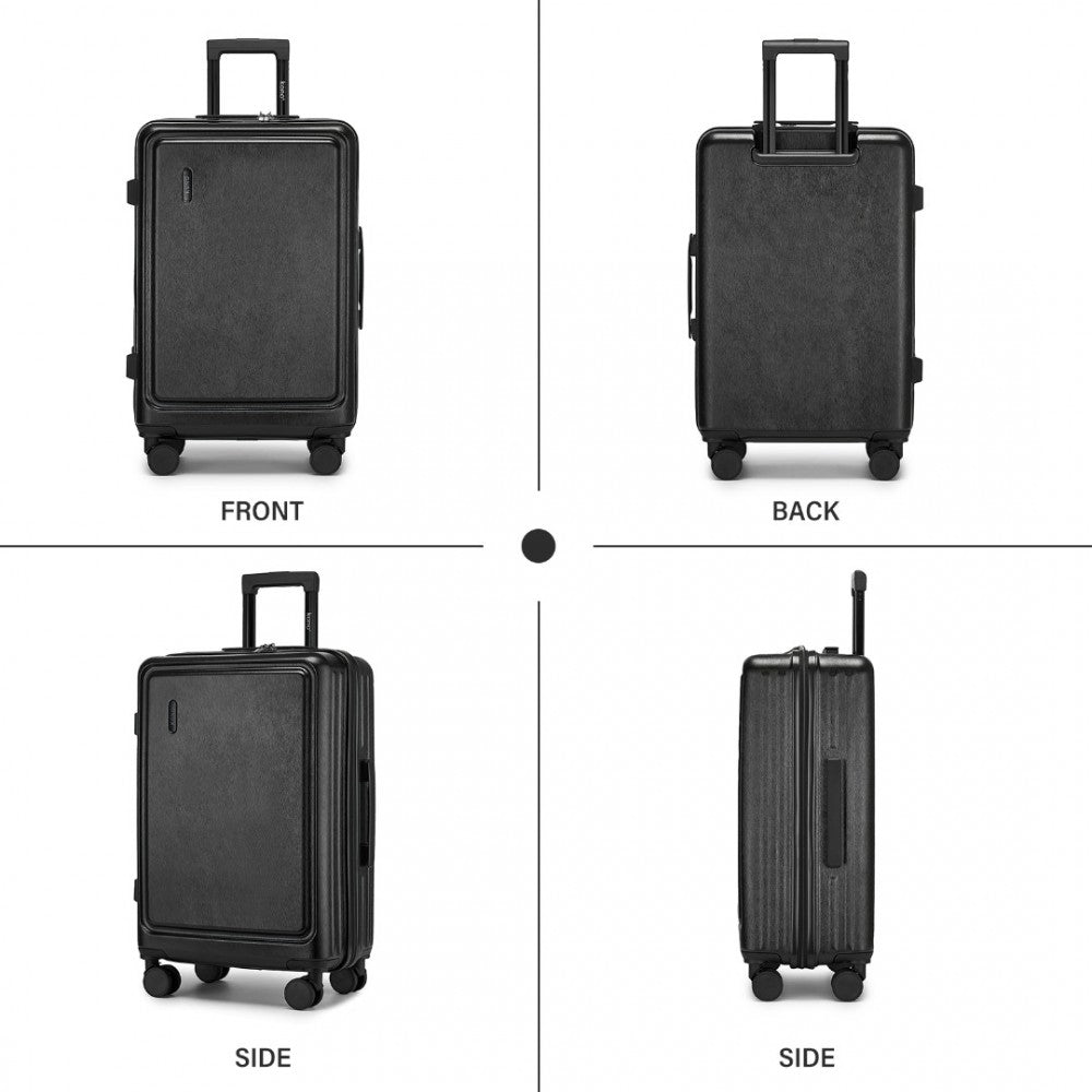 KSK2493 - KONO DURABLE ABS+PC 20 INCH CARRY-ON HARDSHELL SUITCASE WITH TSA LOCK & FRONT LAPTOP COMPARTMENT - BLACK - The Baggage Shop