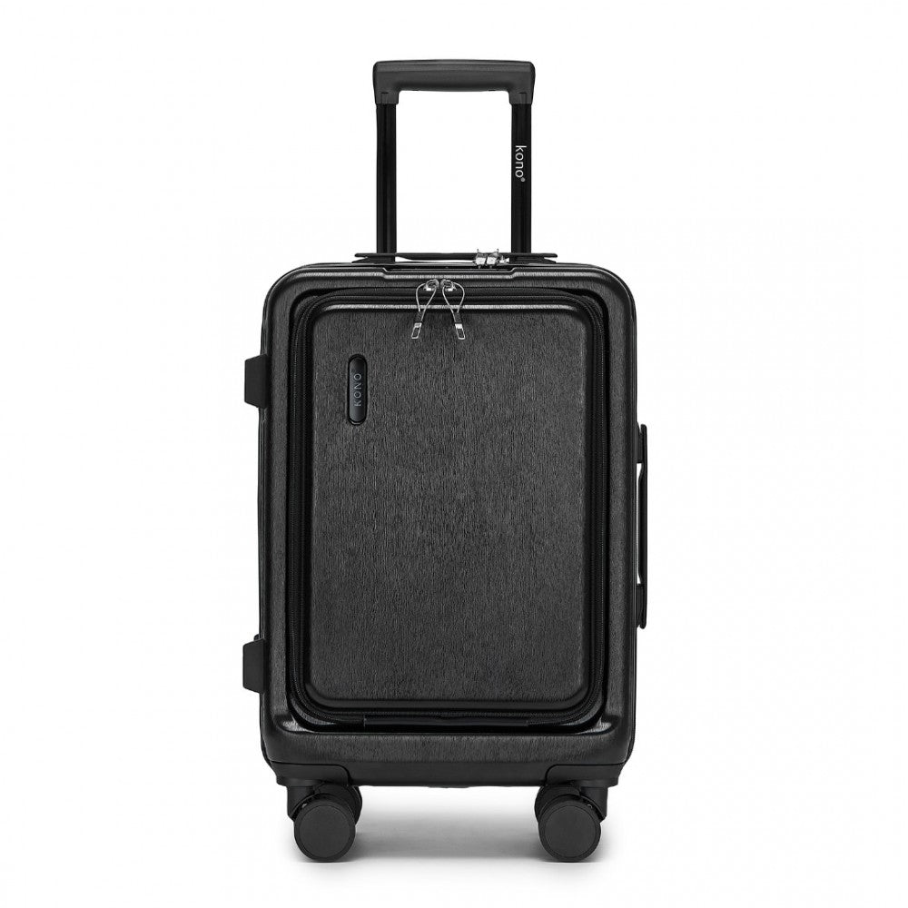 KSK2493 - KONO DURABLE ABS+PC 20 INCH CARRY-ON HARDSHELL SUITCASE WITH TSA LOCK & FRONT LAPTOP COMPARTMENT - BLACK - The Baggage Shop
