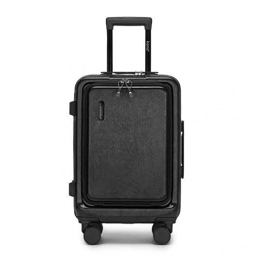 KSK2493 - KONO DURABLE ABS+PC 20 INCH CARRY-ON HARDSHELL SUITCASE WITH TSA LOCK & FRONT LAPTOP COMPARTMENT - BLACK - The Baggage Shop