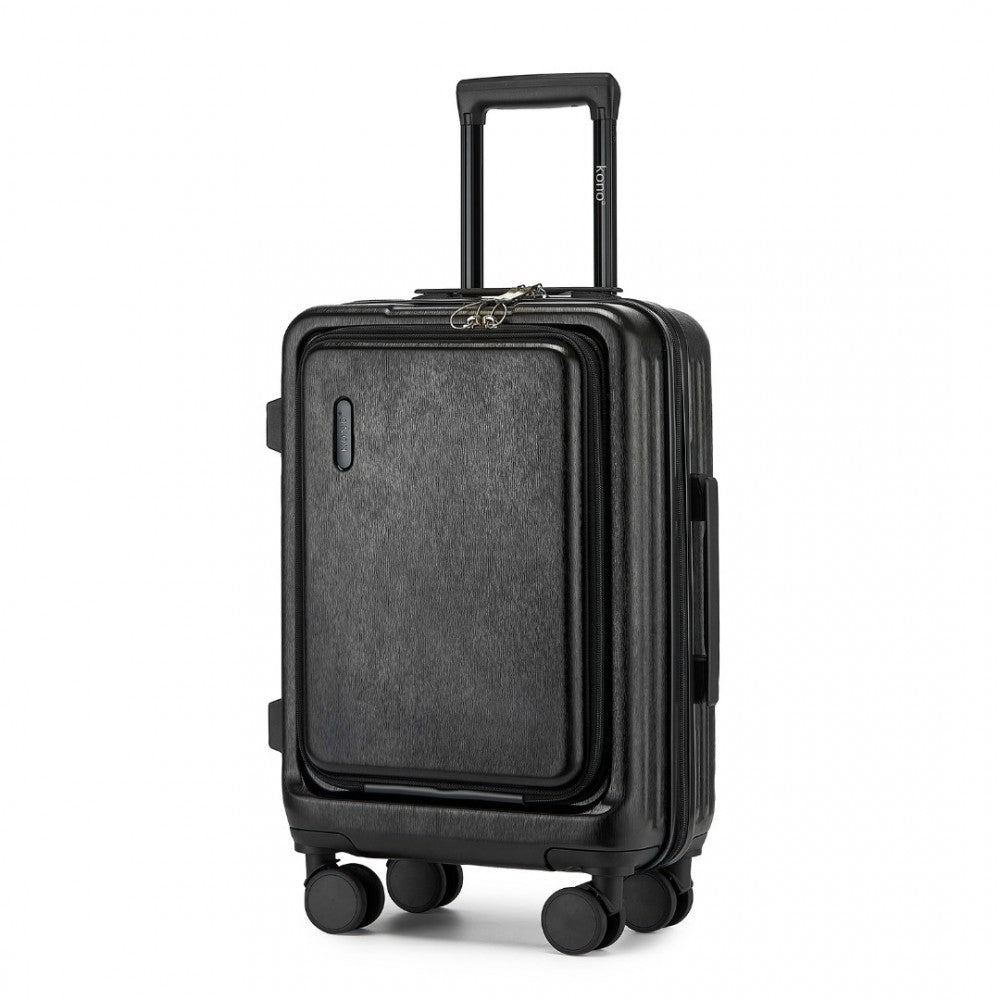 KSK2493 - KONO DURABLE ABS+PC 20 INCH CARRY-ON HARDSHELL SUITCASE WITH TSA LOCK & FRONT LAPTOP COMPARTMENT - BLACK - The Baggage Shop