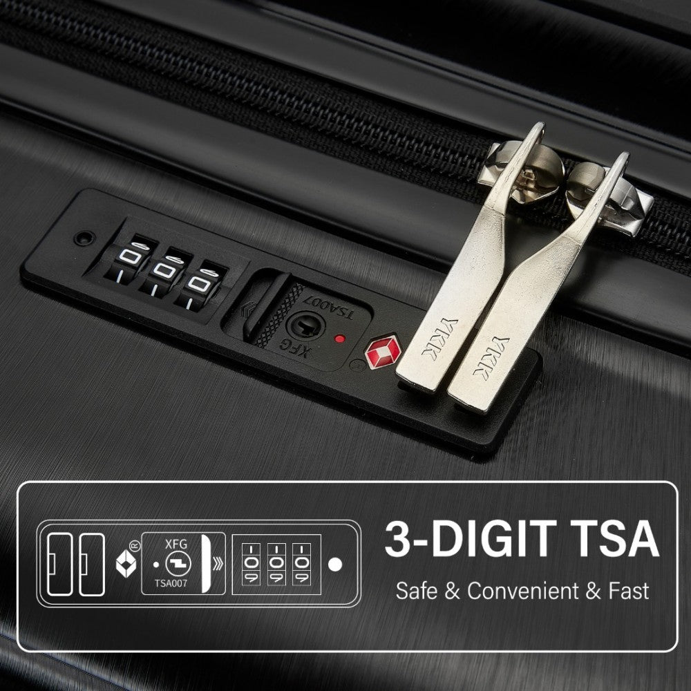 KSK2493 - KONO DURABLE ABS+PC 20 INCH CARRY-ON HARDSHELL SUITCASE WITH TSA LOCK & FRONT LAPTOP COMPARTMENT - BLACK - The Baggage Shop