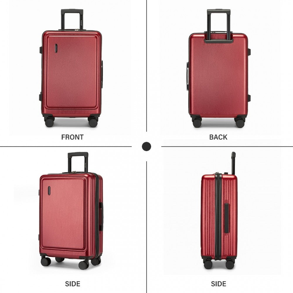 KSK2493 - KONO DURABLE ABS+PC 20 INCH CARRY-ON HARDSHELL SUITCASE WITH TSA LOCK & FRONT LAPTOP COMPARTMENT - BURGUNDY - The Baggage Shop