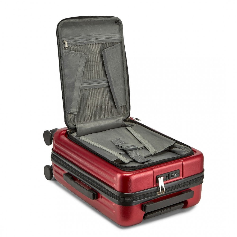 KSK2493 - KONO DURABLE ABS+PC 20 INCH CARRY-ON HARDSHELL SUITCASE WITH TSA LOCK & FRONT LAPTOP COMPARTMENT - BURGUNDY - The Baggage Shop