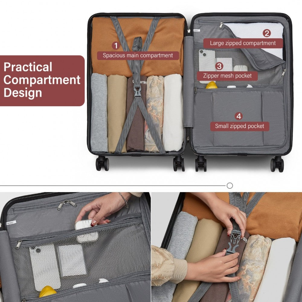 KSK2493 - KONO DURABLE ABS+PC 20 INCH CARRY-ON HARDSHELL SUITCASE WITH TSA LOCK & FRONT LAPTOP COMPARTMENT - BURGUNDY - The Baggage Shop