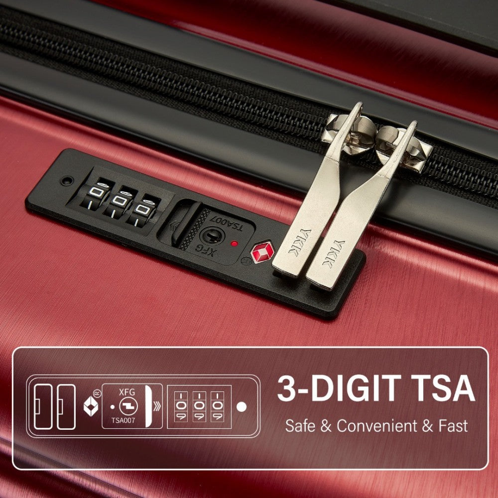 KSK2493 - KONO DURABLE ABS+PC 20 INCH CARRY-ON HARDSHELL SUITCASE WITH TSA LOCK & FRONT LAPTOP COMPARTMENT - BURGUNDY - The Baggage Shop