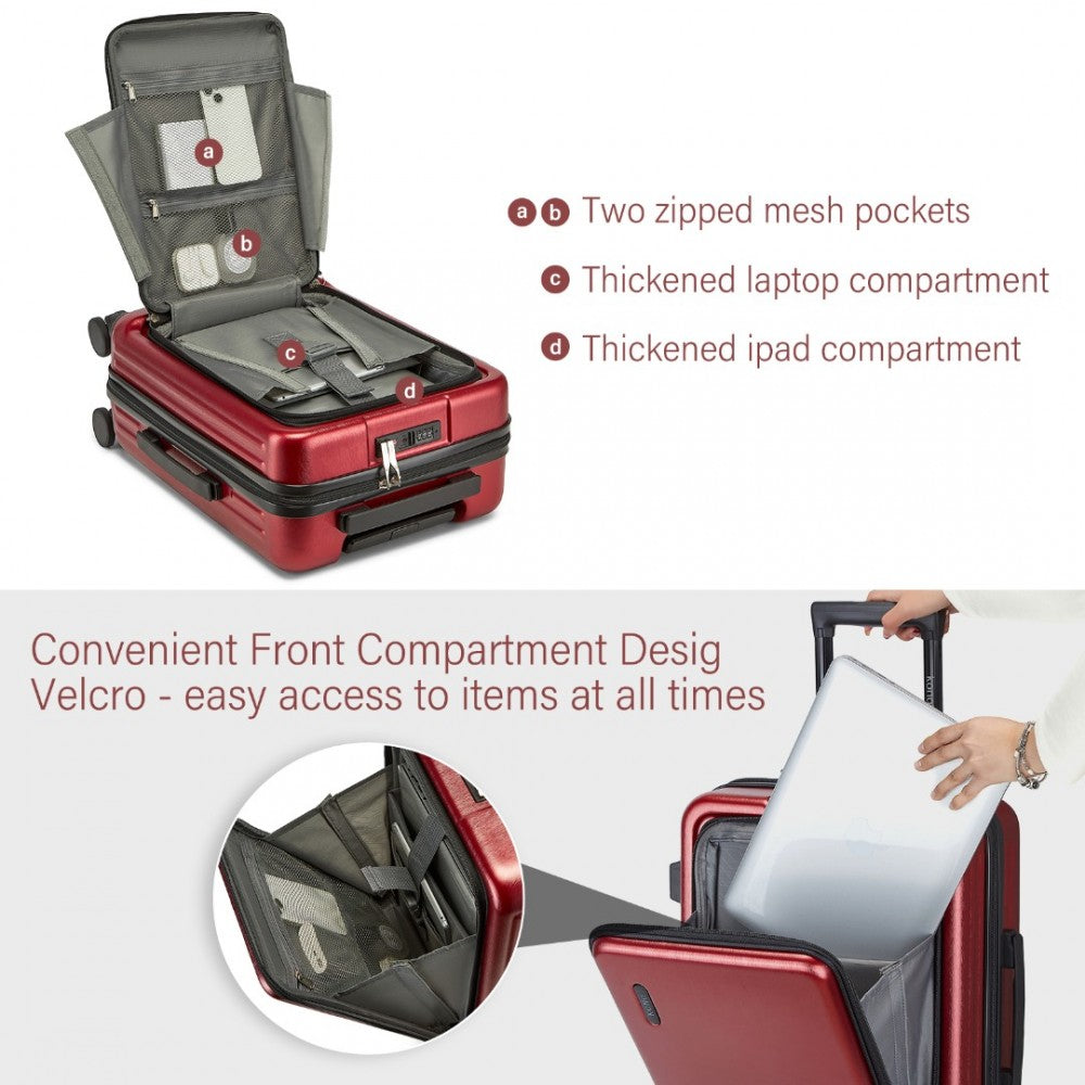 KSK2493 - KONO DURABLE ABS+PC 20 INCH CARRY-ON HARDSHELL SUITCASE WITH TSA LOCK & FRONT LAPTOP COMPARTMENT - BURGUNDY - The Baggage Shop