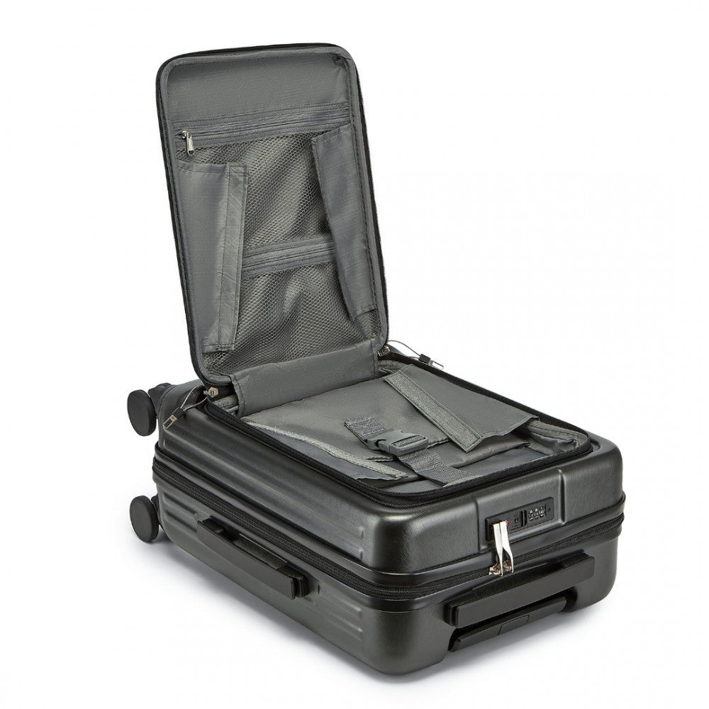 KSK2493 - KONO DURABLE ABS+PC 20 INCH CARRY-ON HARDSHELL SUITCASE WITH TSA LOCK & FRONT LAPTOP COMPARTMENT - GREY - The Baggage Shop