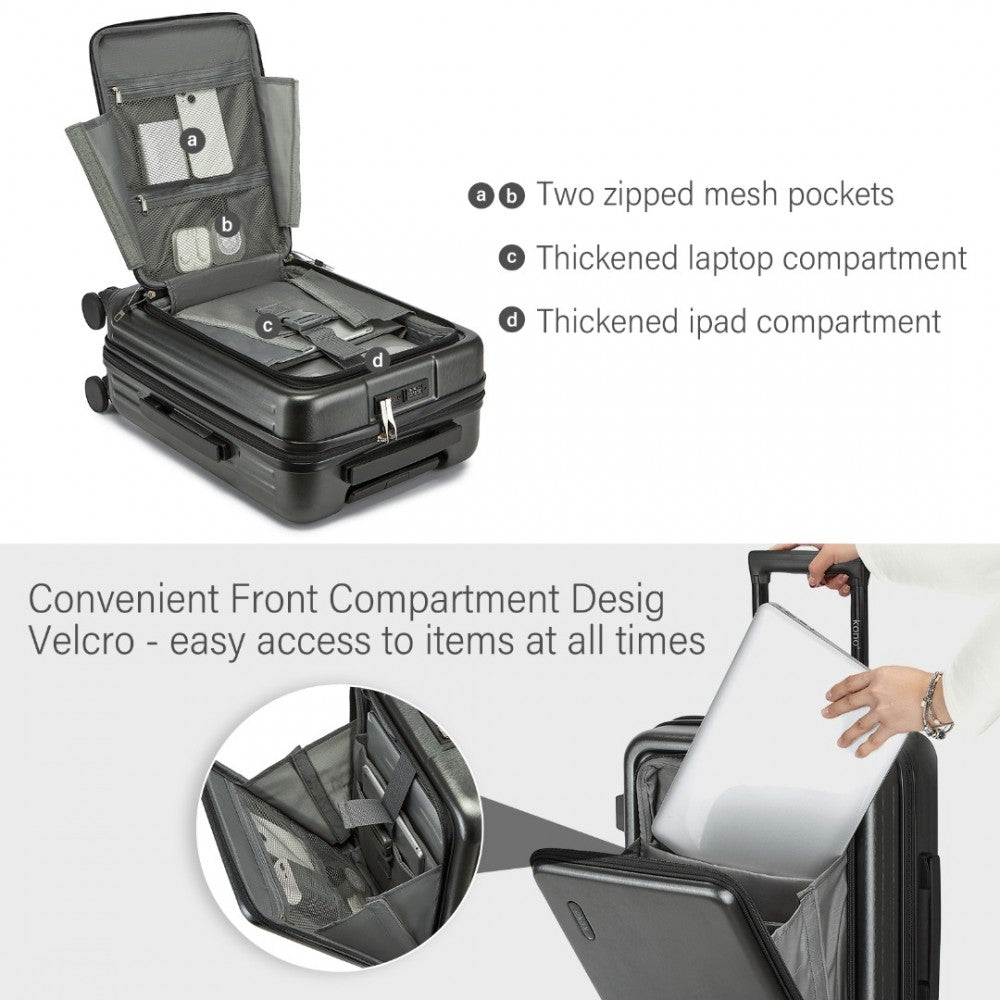 KSK2493 - KONO DURABLE ABS+PC 20 INCH CARRY-ON HARDSHELL SUITCASE WITH TSA LOCK & FRONT LAPTOP COMPARTMENT - GREY - The Baggage Shop