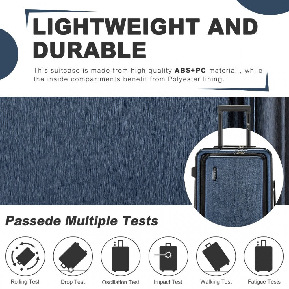 KSK2493 - KONO DURABLE ABS+PC 20 INCH CARRY-ON HARDSHELL SUITCASE WITH TSA LOCK & FRONT LAPTOP COMPARTMENT - NAVY - The Baggage Shop