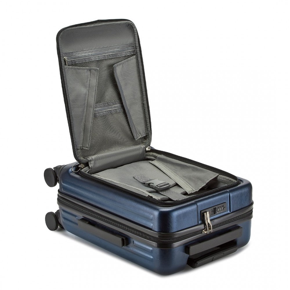 KSK2493 - KONO DURABLE ABS+PC 20 INCH CARRY-ON HARDSHELL SUITCASE WITH TSA LOCK & FRONT LAPTOP COMPARTMENT - NAVY - The Baggage Shop