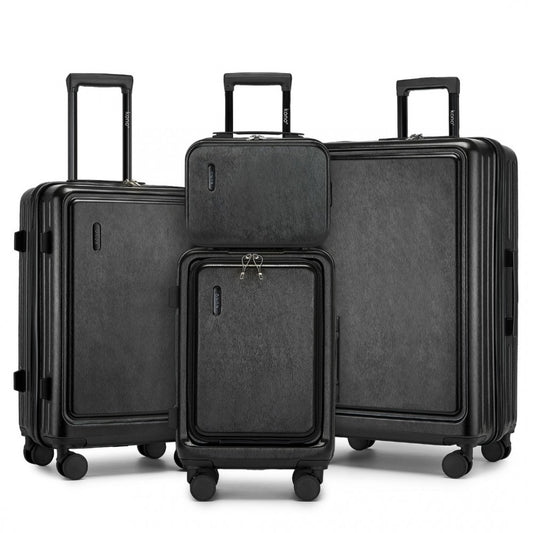 KSK2493 - KONO DURABLE ABS+PC HARDSHELL LUGGAGE SET WITH TSA LOCK 360° SPINNER WHEELS 4-PIECE SET 20/24/28 AND VANITY CASE - BLACK - The Baggage Shop