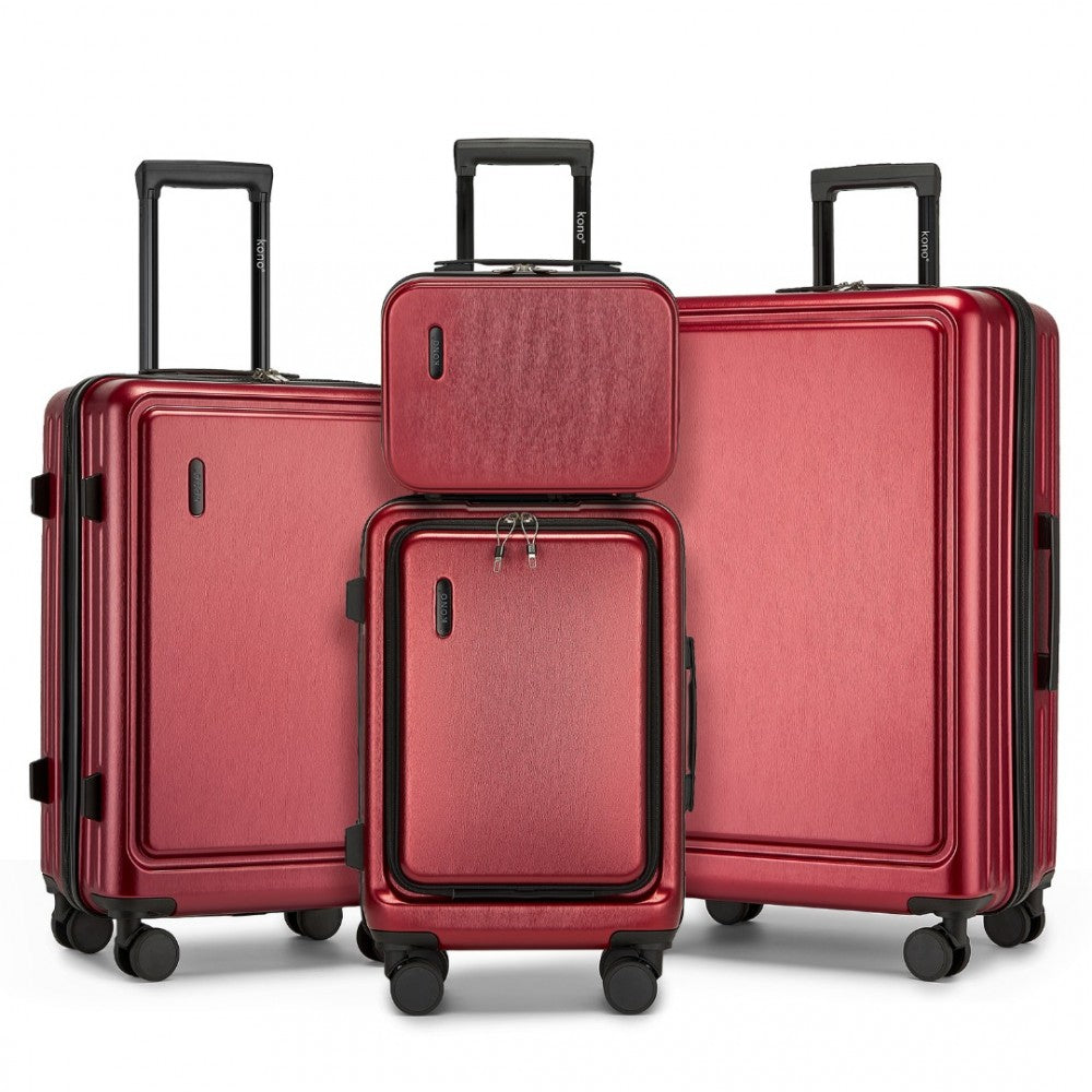 KSK2493 - KONO DURABLE ABS+PC HARDSHELL LUGGAGE SET WITH TSA LOCK 360° SPINNER WHEELS 4-PIECE SET 20/24/28 AND VANITY CASE - BURGUNDY - The Baggage Shop