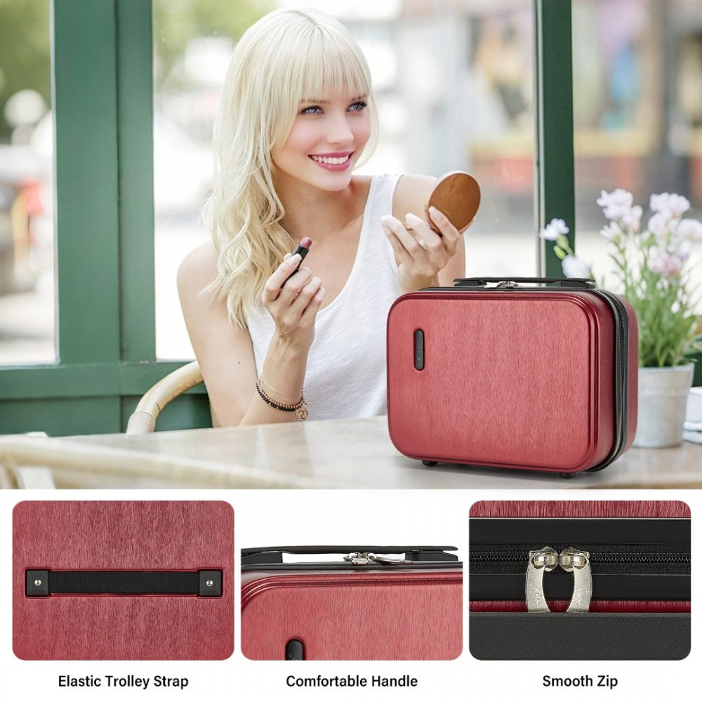 KSK2493 - KONO DURABLE ABS+PC HARDSHELL LUGGAGE SET WITH TSA LOCK 360° SPINNER WHEELS 4-PIECE SET 20/24/28 AND VANITY CASE - BURGUNDY - The Baggage Shop