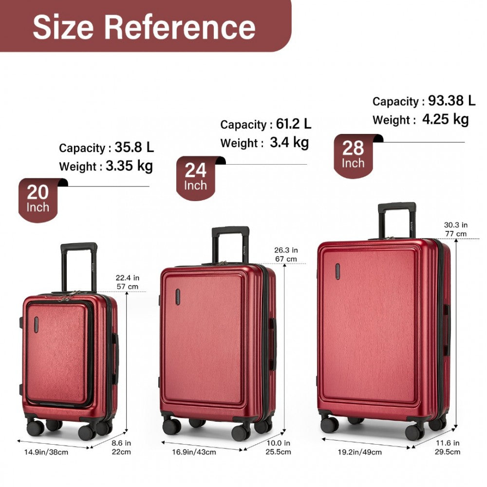 KSK2493 - KONO DURABLE ABS+PC HARDSHELL LUGGAGE SET WITH TSA LOCK 360° SPINNER WHEELS 4-PIECE SET 20/24/28 AND VANITY CASE - BURGUNDY - The Baggage Shop
