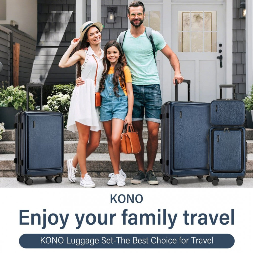 KSK2493 - KONO DURABLE ABS+PC HARDSHELL LUGGAGE SET WITH TSA LOCK 360° SPINNER WHEELS 4-PIECE SET 20/24/28 AND VANITY CASE - NAVY - The Baggage Shop