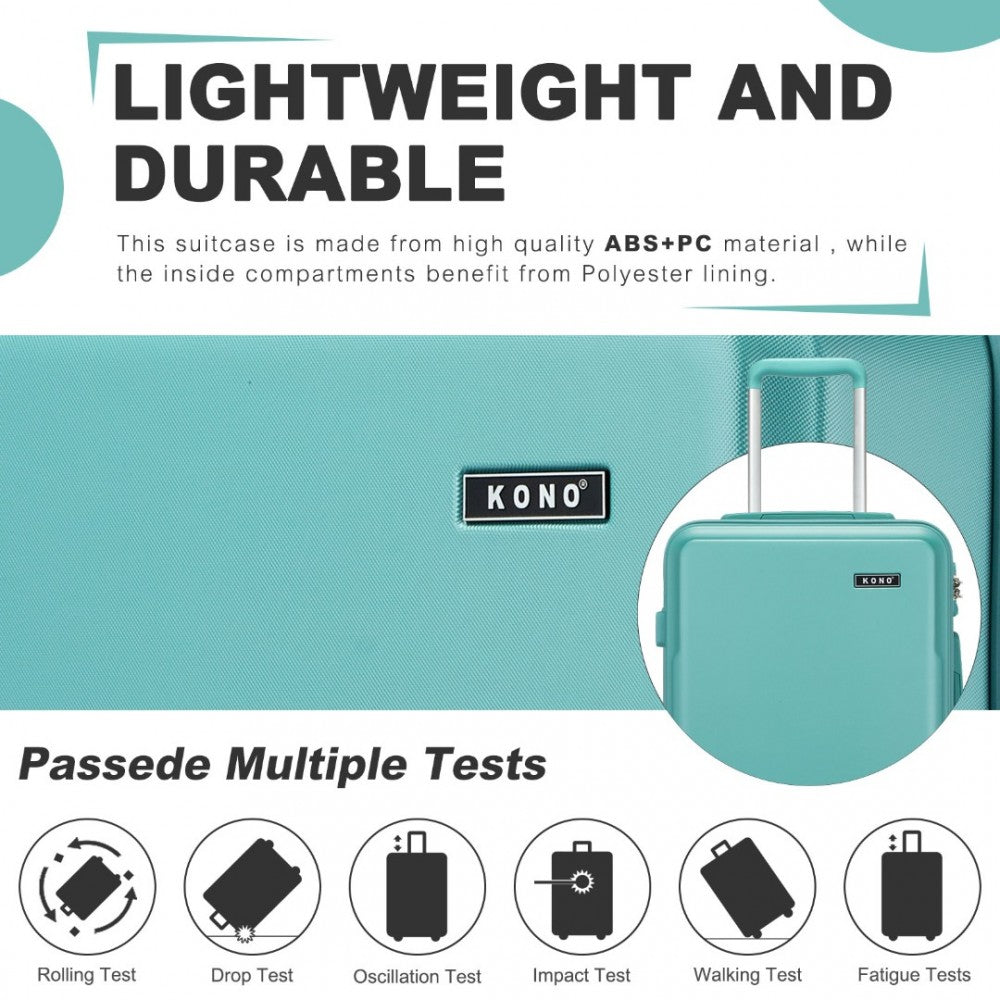 KSK2494 - KONO 3-PIECE MINIMALIST HARD SHELL ABS+PC LUGGAGE SET WITH TSA LOCK AND 360° SPINNER WHEELS - BLUE - The Baggage Shop
