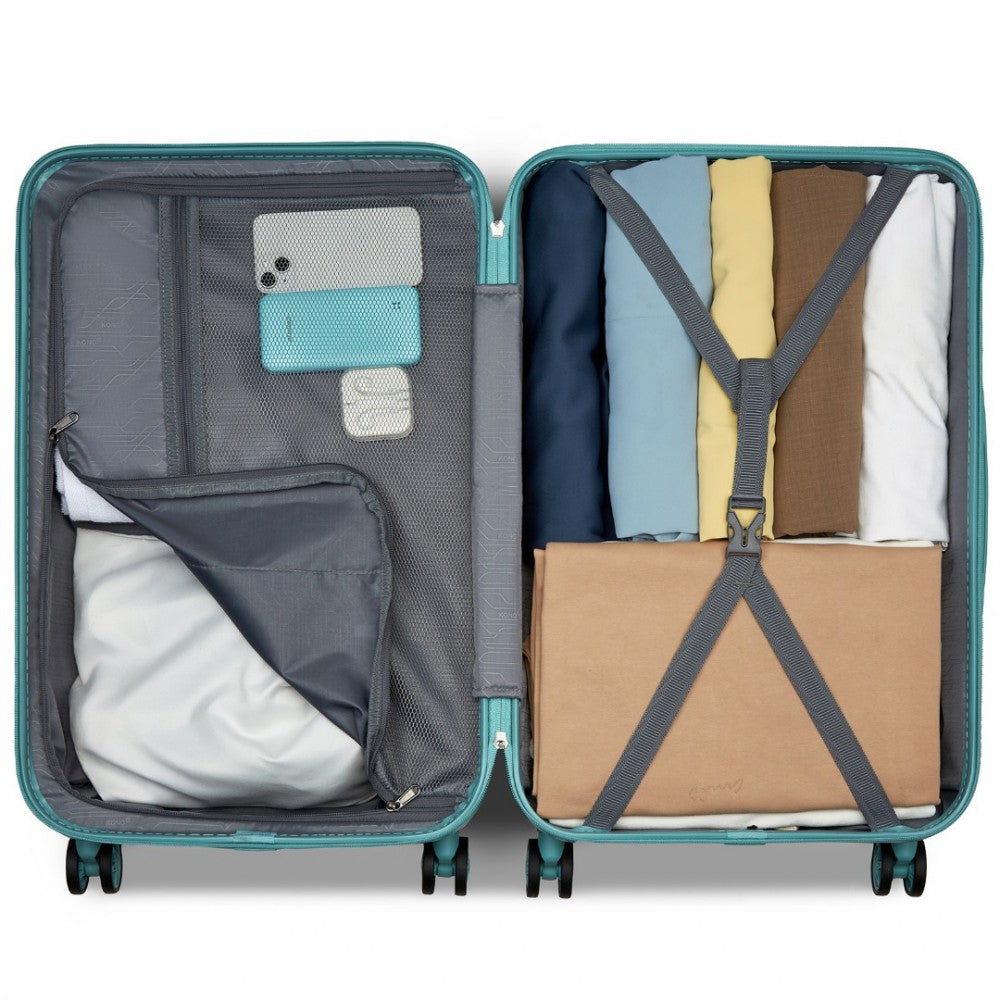 KSK2494 - KONO 3-PIECE MINIMALIST HARD SHELL ABS+PC LUGGAGE SET WITH TSA LOCK AND 360° SPINNER WHEELS - BLUE - The Baggage Shop