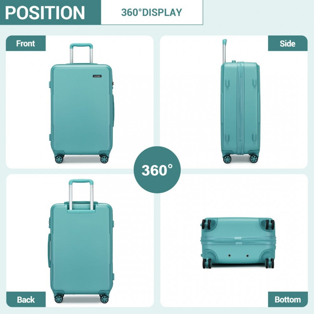 KSK2494 - KONO 3-PIECE MINIMALIST HARD SHELL ABS+PC LUGGAGE SET WITH TSA LOCK AND 360° SPINNER WHEELS - BLUE - The Baggage Shop