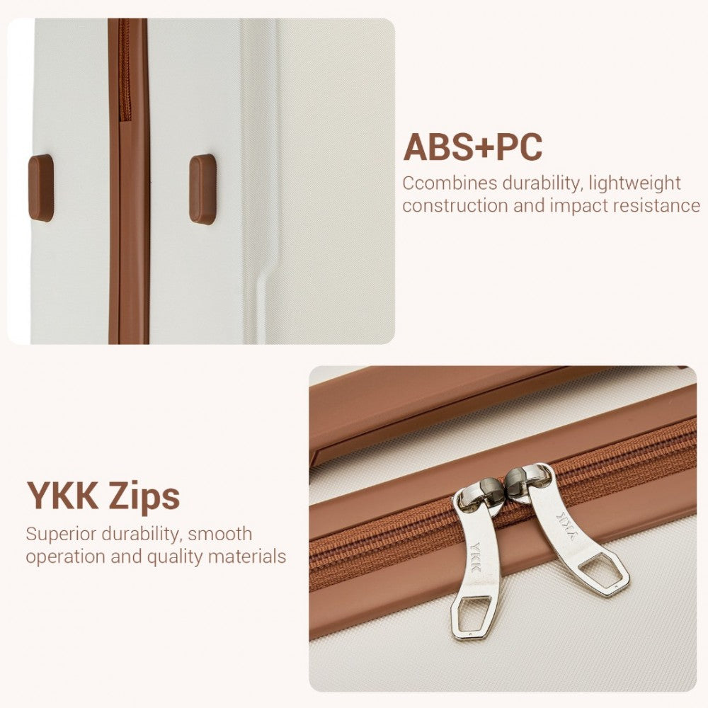 KSK2494 - KONO 3-PIECE MINIMALIST HARD SHELL ABS+PC LUGGAGE SET WITH TSA LOCK AND 360° SPINNER WHEELS - CREAM & BROWN - The Baggage Shop
