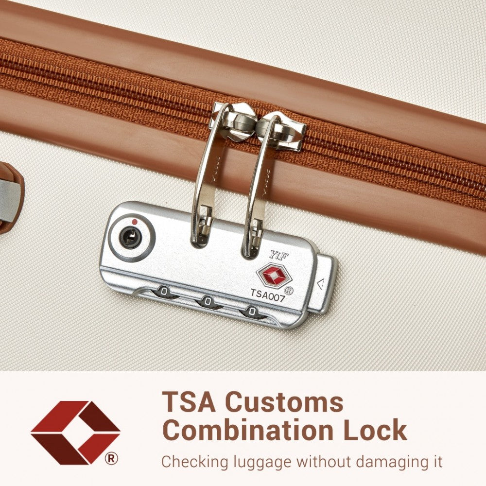 KSK2494 - KONO 3-PIECE MINIMALIST HARD SHELL ABS+PC LUGGAGE SET WITH TSA LOCK AND 360° SPINNER WHEELS - CREAM & BROWN - The Baggage Shop