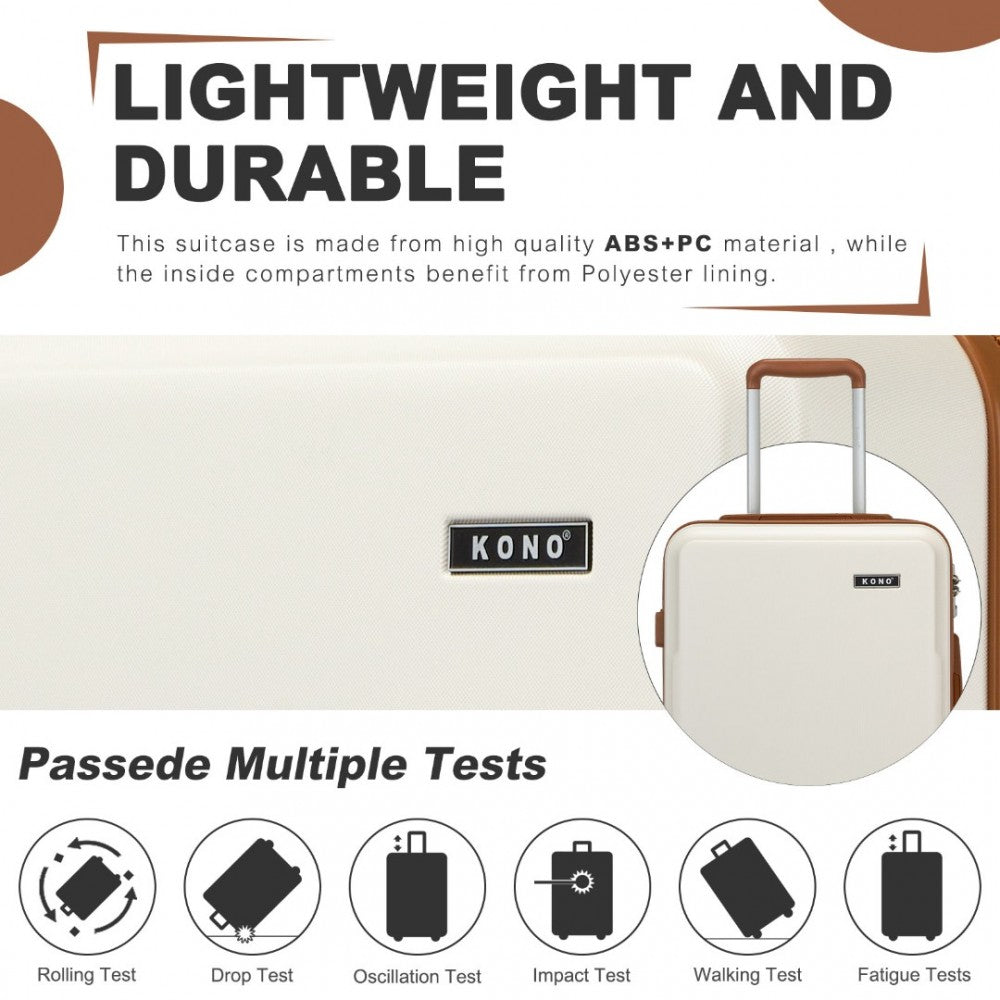 KSK2494 - KONO 3-PIECE MINIMALIST HARD SHELL ABS+PC LUGGAGE SET WITH TSA LOCK AND 360° SPINNER WHEELS - CREAM & BROWN - The Baggage Shop